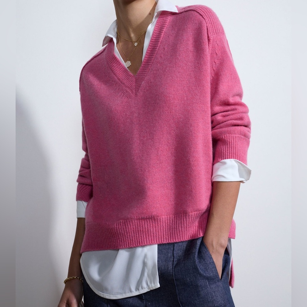 Brochu Walker The Looker Layered V-Neck sweater in aster pink size XS